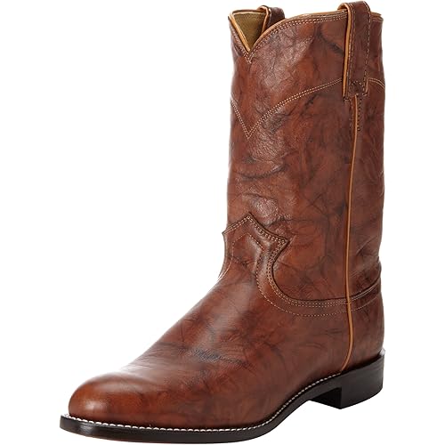 Justin Jackson 10" Roper Cowboy Boots for Men - Round Toe Full-Grain Leather Upper, J-Flex Comfort System, and Hand-Nailed Leather Outsole