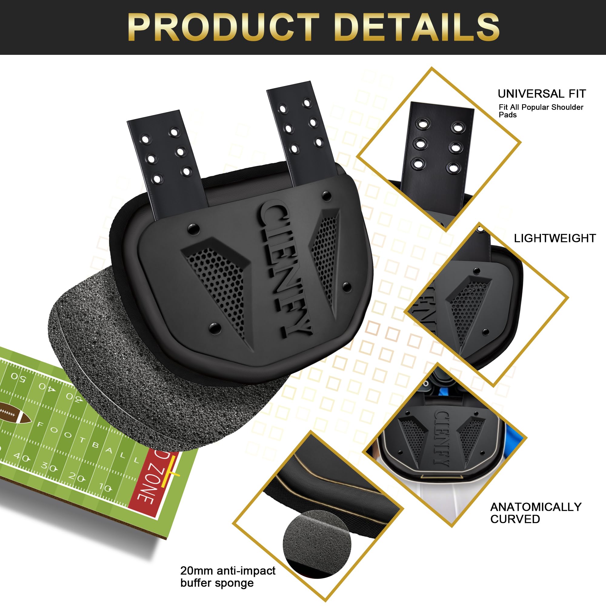 Placa trasera de fútbol para hombreras, placa trasera para jugadores de fútbol juveniles y adultos, protector de espalda inferior con espuma contorneada, protección de alto impacto