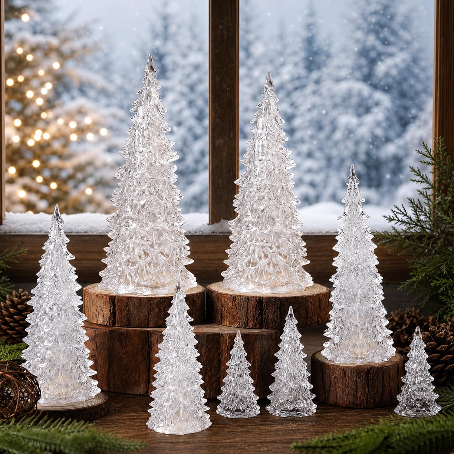 8 Pcs Clear Acrylic Tabletop Christmas Trees, Crystal Xmas Tree Centerpiece