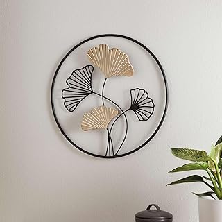 Dekoleidenschaft Wanddeko Ginkgo aus Metall & Holz, Ø 40 cm, Wandbild, Wandschmuck, Metalldeko