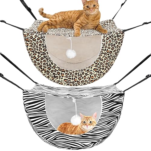 Unittype 2 Pieces Cat Cage Hammock Hanging Pet Bed Double Layer Soft Plush Hanging Pet Comfortable Hammock Bed for Indoor Kitten Ferret Hamster Rabbit or Small Animals, 2 Styles(Leopard) - Leopard - 2