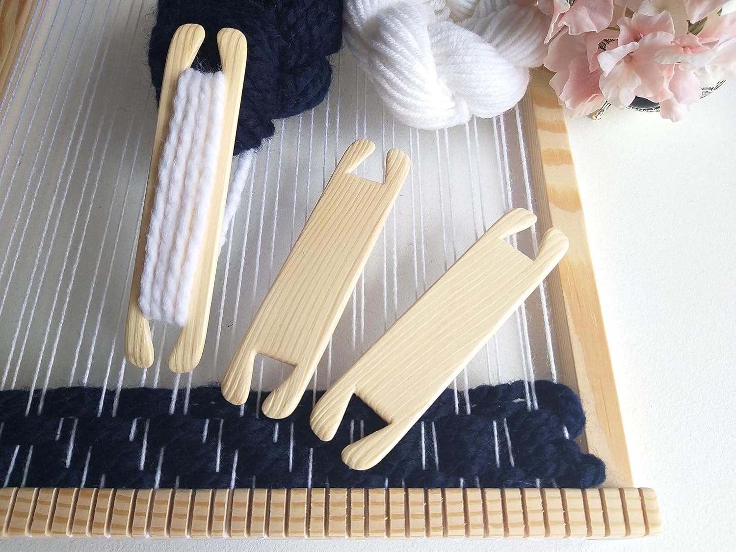 Set of 3 Sticks Shuttles Weaving Pick Up Stick Handmade