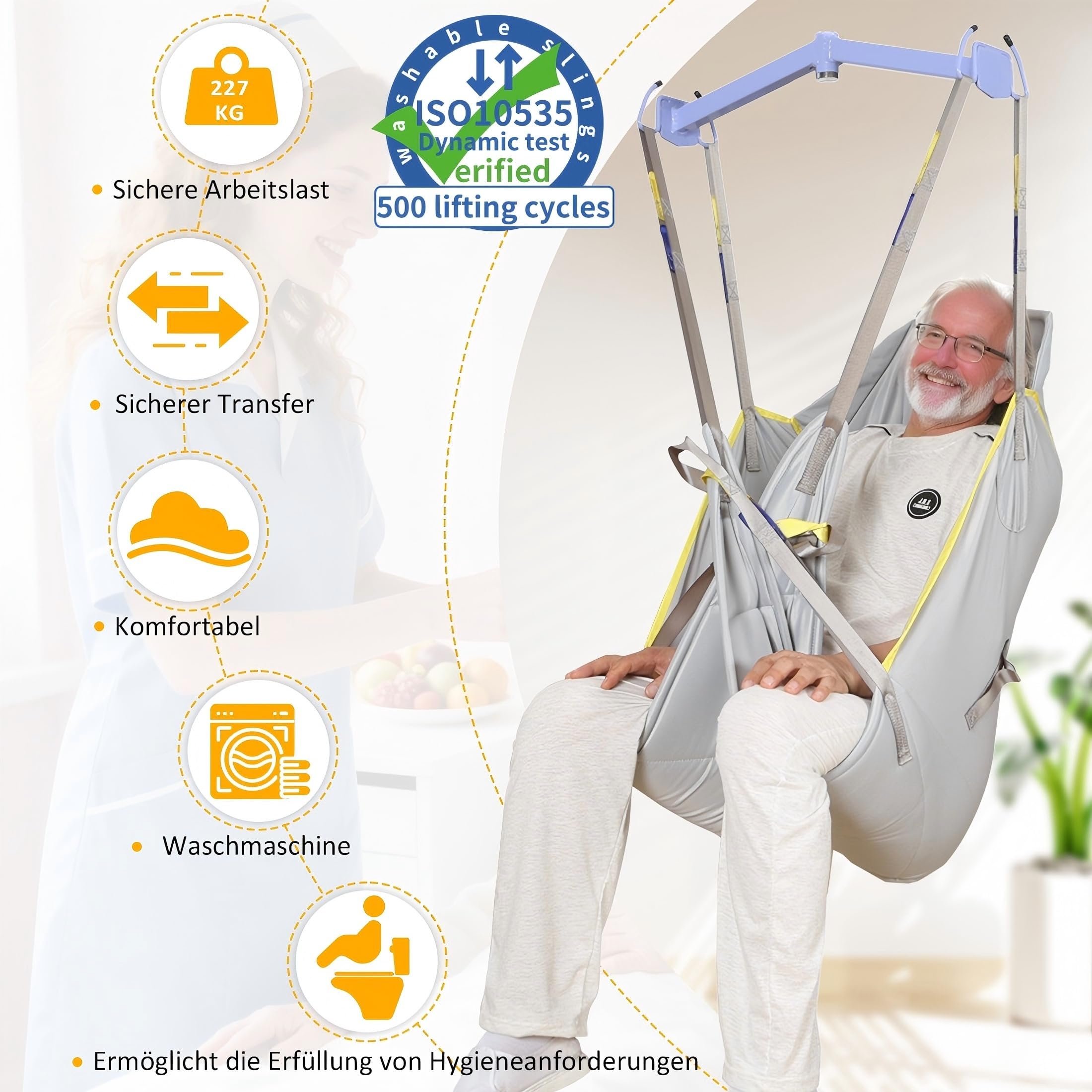 Sangle Lève-Personne Corps Complet avec Appui-Tête, Harnais de Transfert en Maille Respirante, Rembourré et Réglable, Compatible Fauteuil Roulant (L)