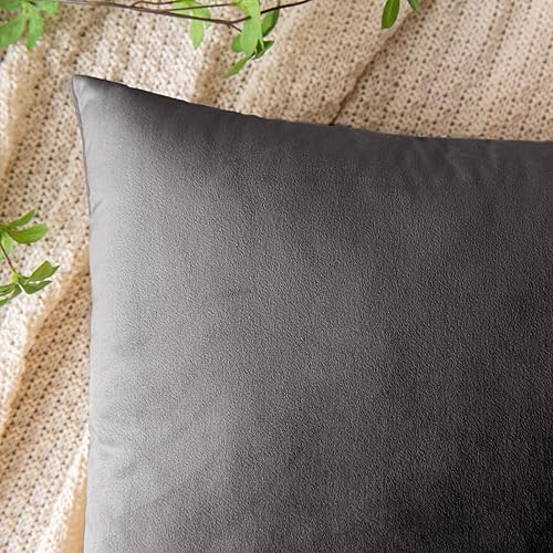 Miniatura 2 de EMEMA Paquete de 2 fundas de almohada de terciopelo cuadradas suaves lisas para sofá dormitorio silla automóvil 18 x 18 pulgadas color gris