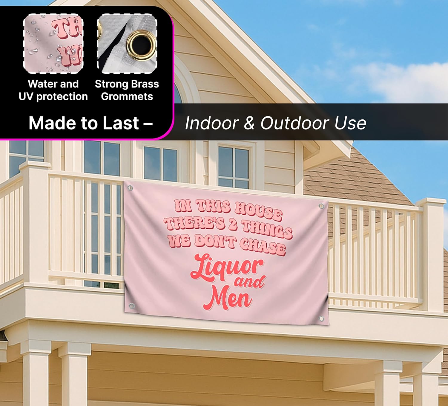 3x5 FT Liquor and Men Flag with 4 Brass Grommets - Meme Tapestries Funny Single Sided Flag Banners for Room Teen - Funny Tapestry for Bedroom - Wall Flags for College Room Decor - Twitter Quote Tapestry - Image 4