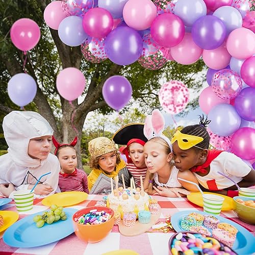 Miniatura 7 de Globos de color rosa y morado, 60 paquetes de globos de látex rosa de 12 pulgadas, globos de helio para niñas, baby shower, fiesta de princesa
