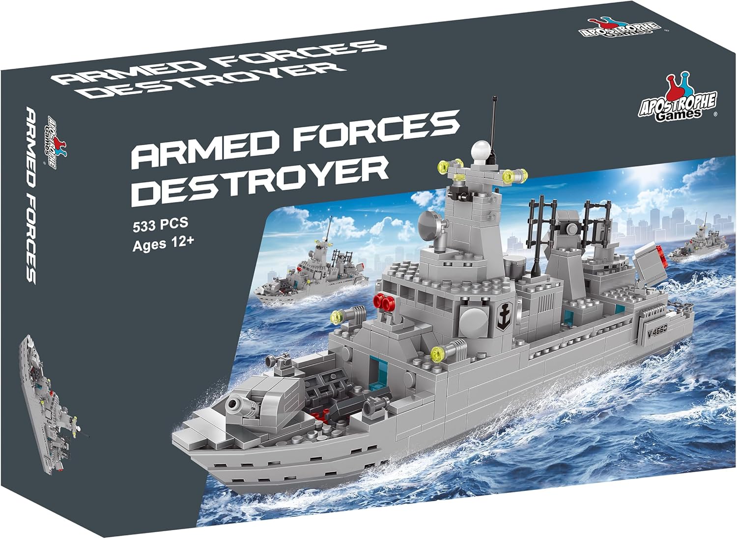 Apostrophe Games Navy Destroyer Building Block Set - 533 Pieces - Building Block Set for Kids and Adults - Compatible with All Building Bricks