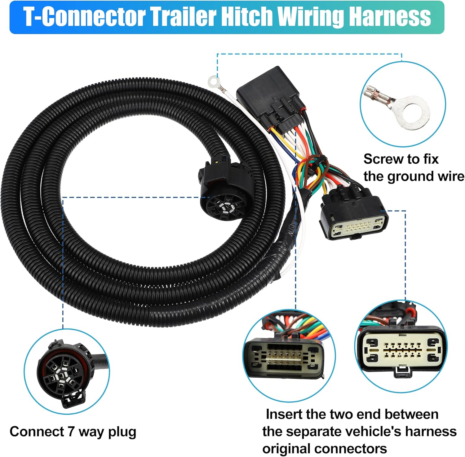 X AUTOHAUX 7 Pin Trailer Wiring Connector Harness Extension for Ford F-150 2015-2020 T-Connector Trailer Hitch Wiring Harness Vehicle-Side Truck Bed 7 Way RV Wiring Plug Harness Extension