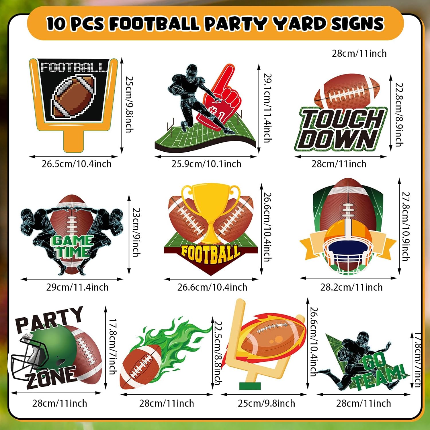 DoubleFill 10 Pcs Football Yard Sign with Stakes Sports Yard Decorations Footballs Outdoor Lawn Decorations Sign for Sports Themed Birthday Baby Shower Game Day Team School Practice Party Supplies