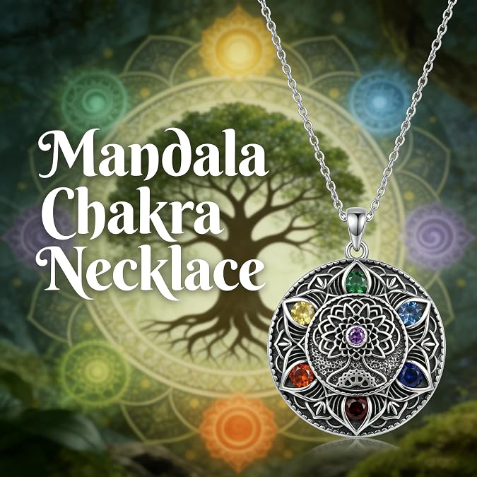 Mandala Chakra Necklace Mandala Pendant Healing Crystal Stone 7 Chakra Balancing Spiritual Yoga Jewelry Gifts for Women
