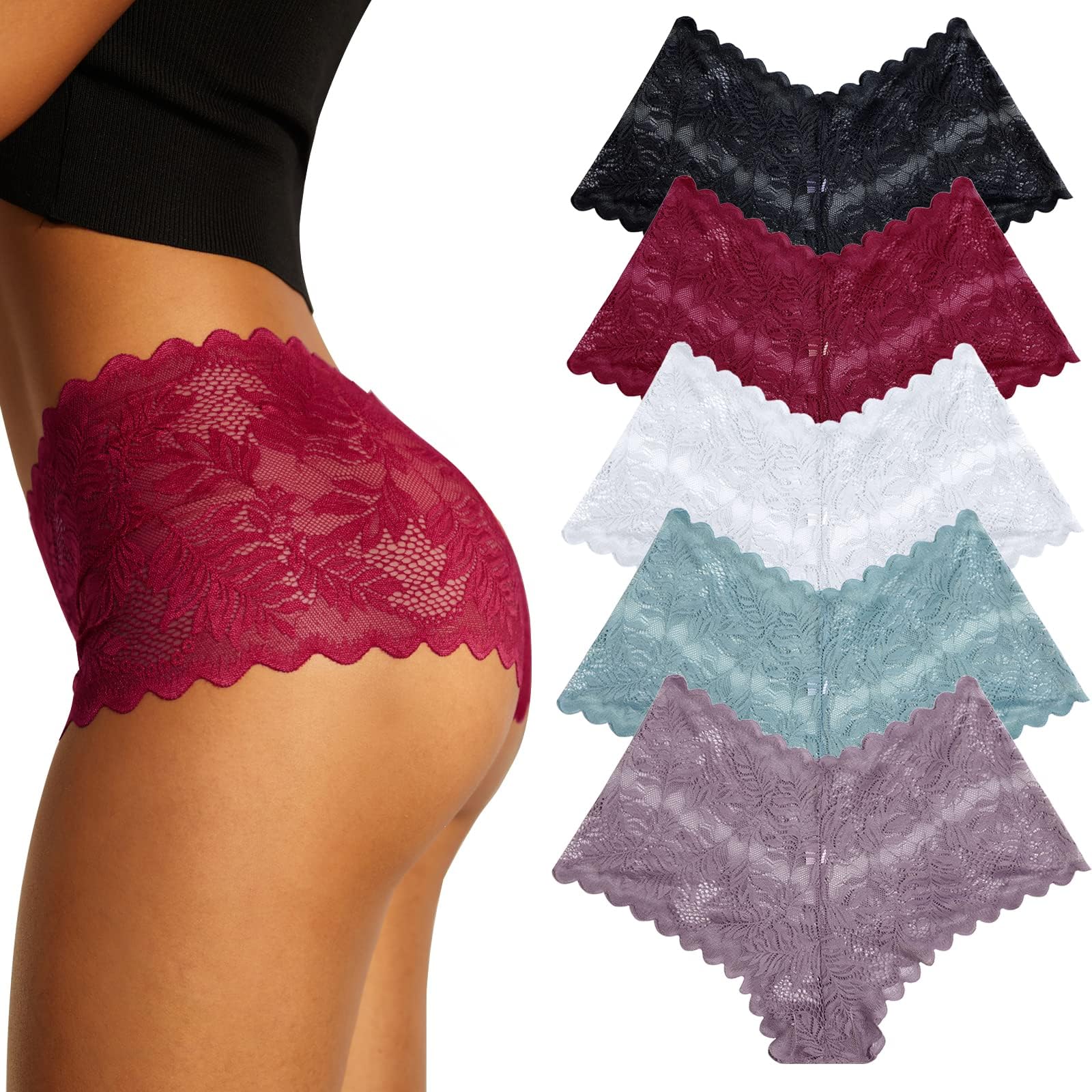 Pack of 5 Women's Lace Sexy Underwear for Women, Soft and Comfortable Briefs, Boxer Shorts, Hipster Panties, Lingerie, Multipack, S-XL