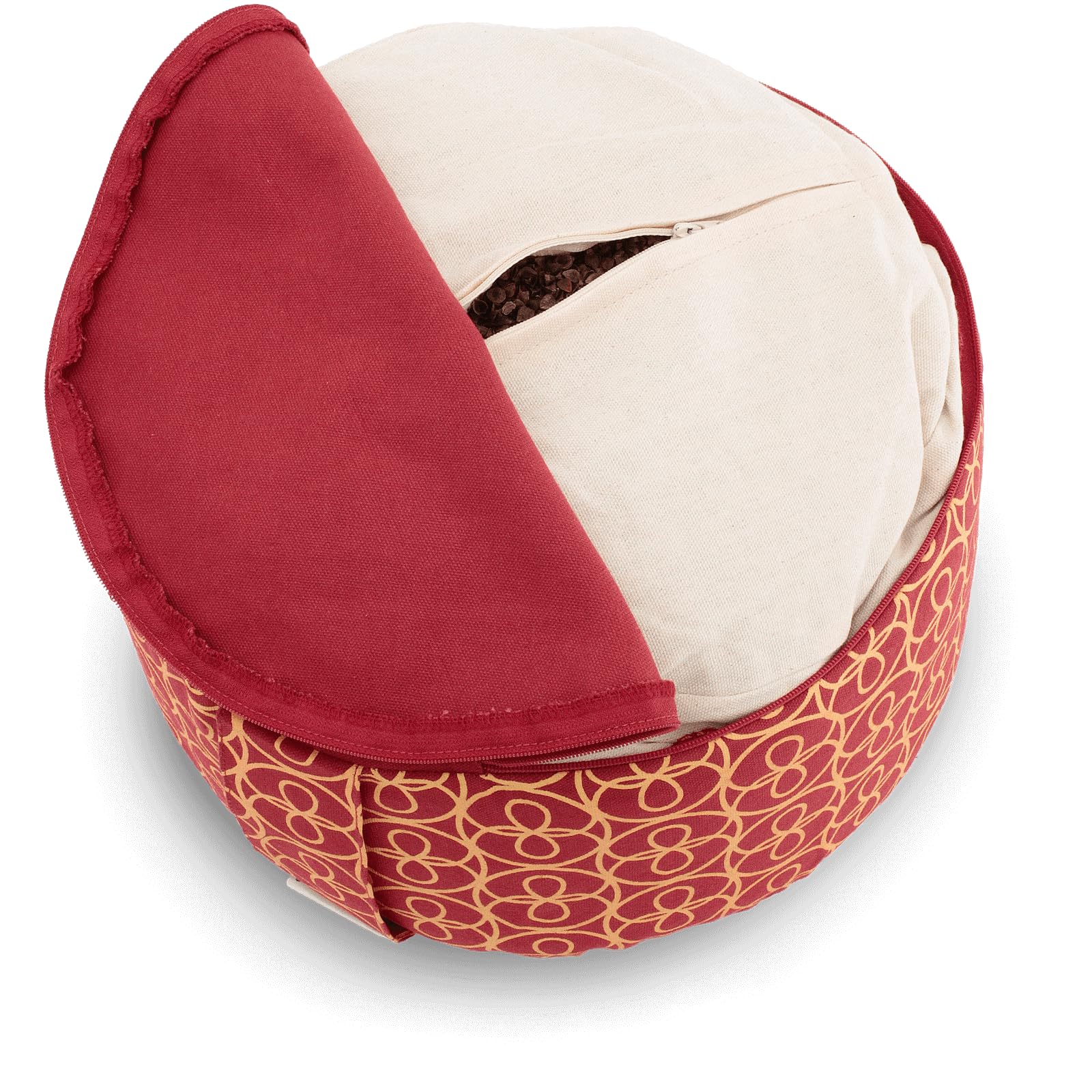 Yoga Laden meditatiekussen yogakussen chakra stijl 15cm - yogakussen vloerkussen hoes wasbaar - yoga zitkussen met biologische boekweitkaf vulling (Rood