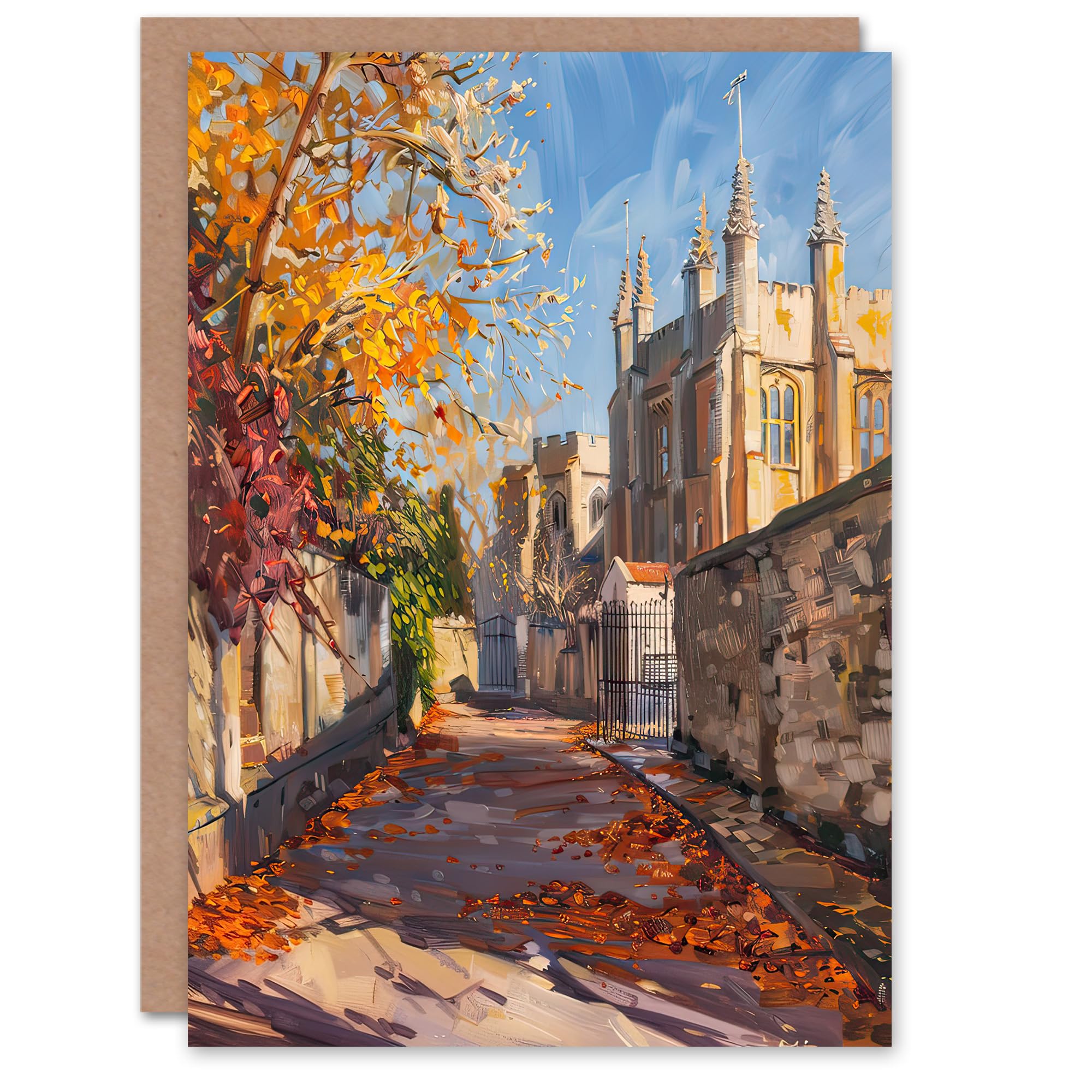 Artery8 Greeting Card Autumnal Day Bishop Auckland Castle Oil Painting Blank For Him Or Her Art Birthday Card