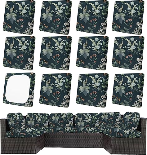 Miniatura 64 de Juego de 12 fundas de almohada y cojines para exteriores, 8 fundas de asiento + 4 fundas de almohada, fundas elásticas para muebles de patio
