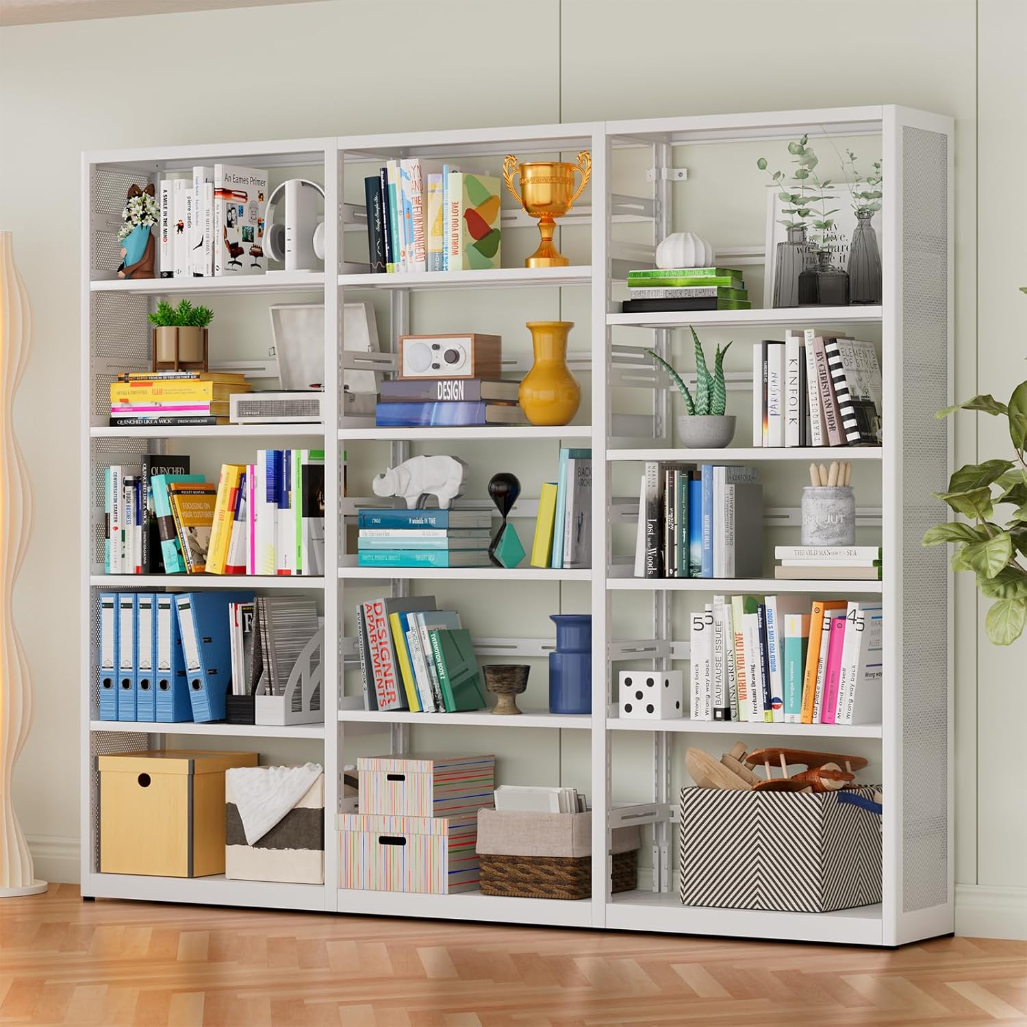 68''Tall Modern White Book Shelf, 5-Tier Bookshelves with Adjustable Shelves