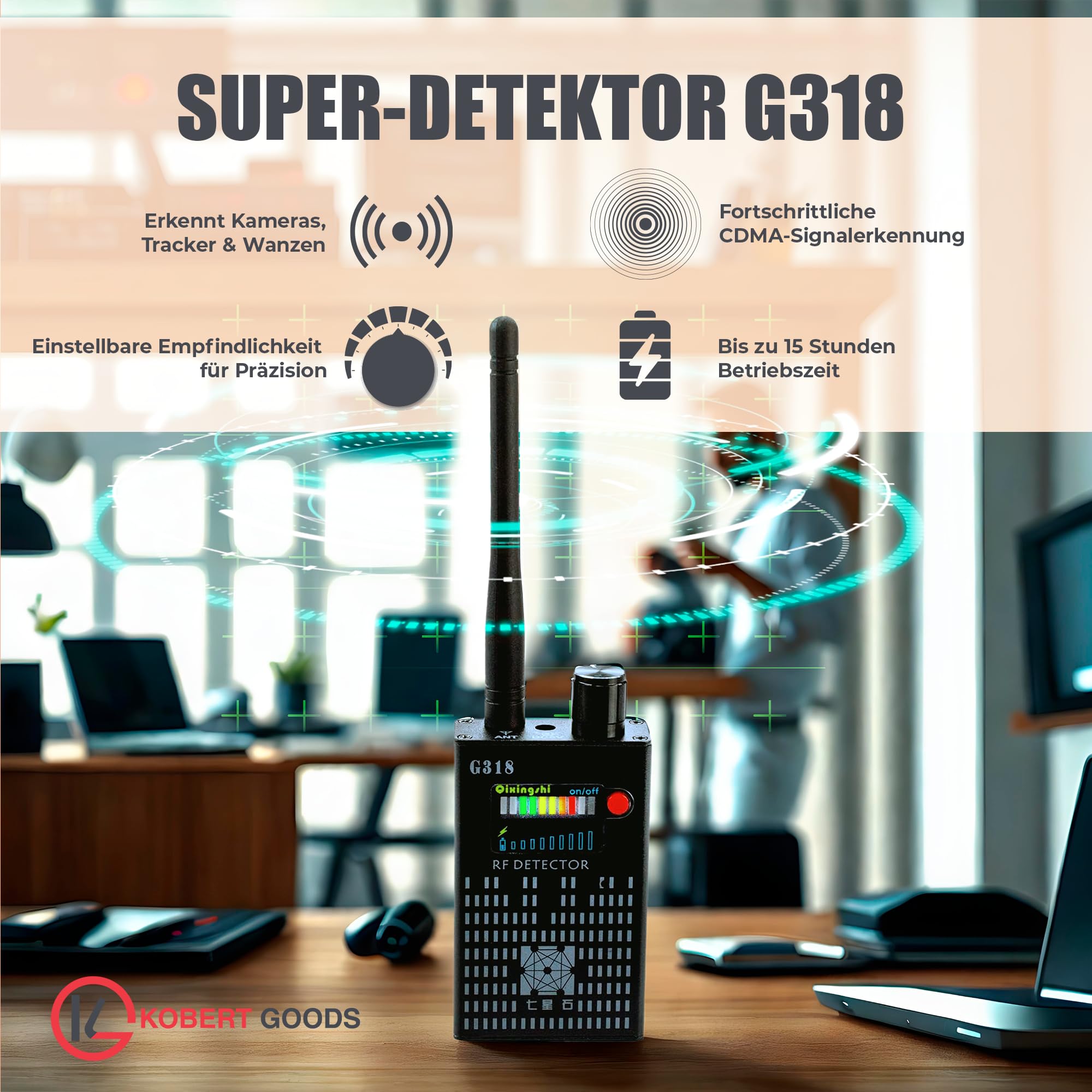 Super-Detektor G318, Kamera- und Wanzen Detektor, Suchgerät zum Aufspüren von GPS Sendern, versteckten Kameras und Mikrofonen
