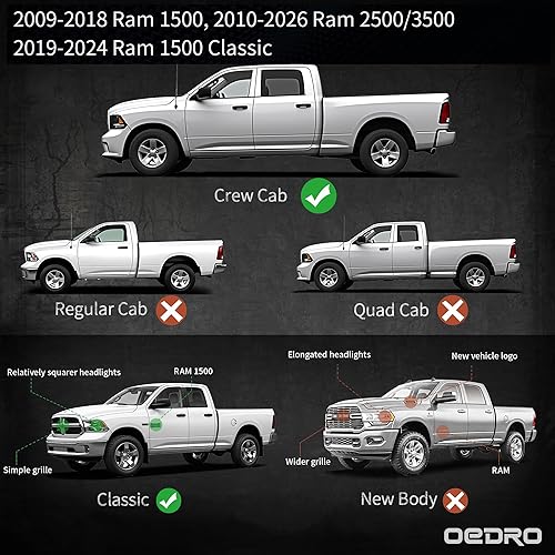 Miniatura 3 de OEDRO Estribos de 6 pulgadas compatibles con Dodge Ram 1500 2009-2018, 1500 Classic 2019-2024, 2010-2026 25003500 Crew Cab, escalón lateral