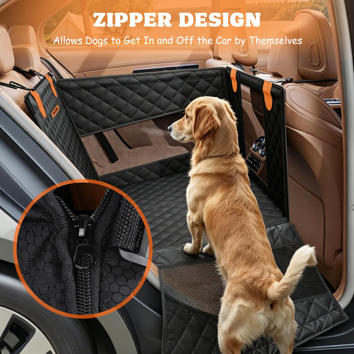 Nobleza Asiento de Coche para Perro L72xW58xH55cm Negro - Extensor de Asiento Trasero Extra Estable con Estructura de Tubos de Hierro y Base Rígida Desmontable Que Amplía un 40% el Espacio |