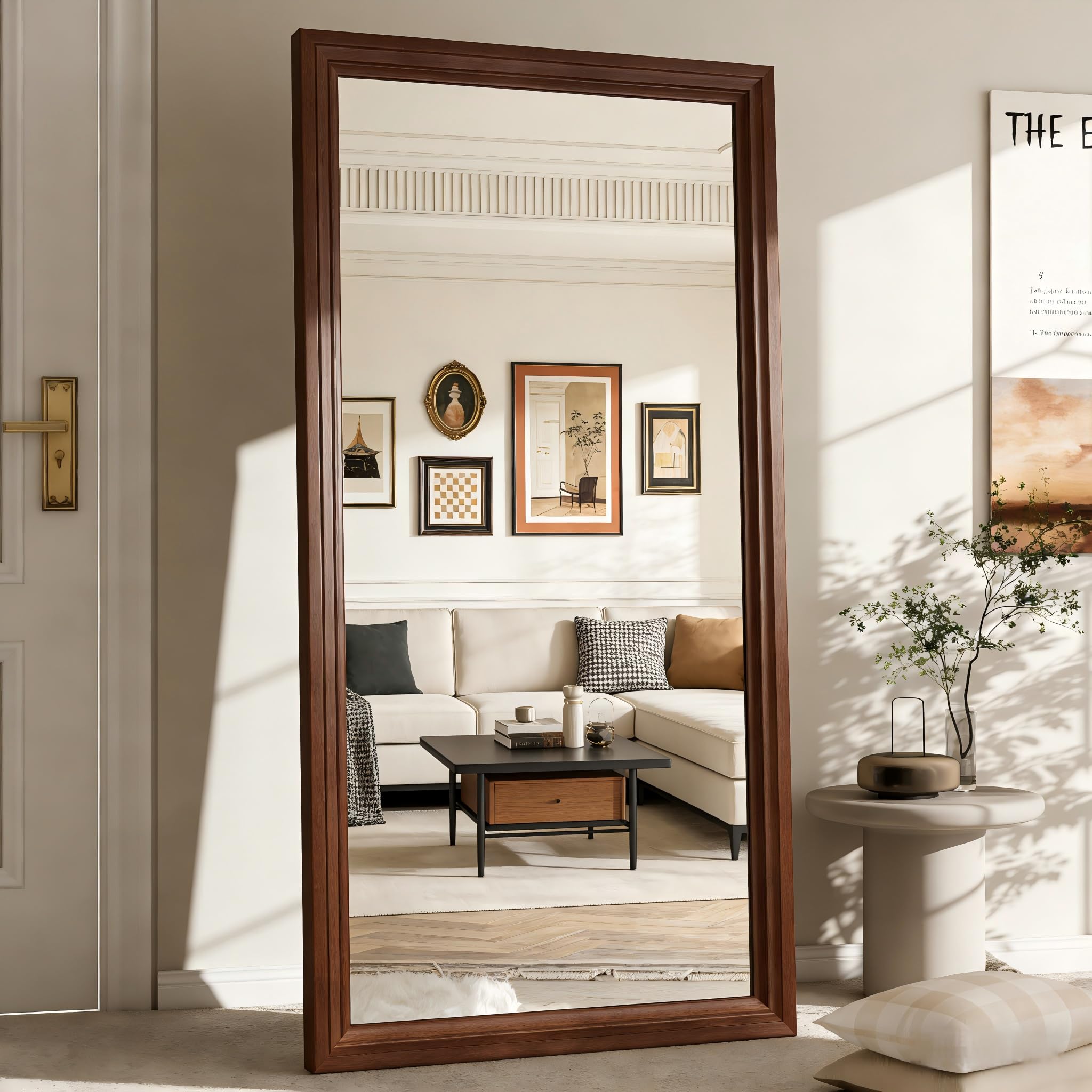 Full Length Mirror,71x32 Inch Full Length Mirror Wall Mounted,Vertical Hanging,Leaning Standing for Bedroom,Living Room,Rectangular Wooden Frame,Wood Brown Color.