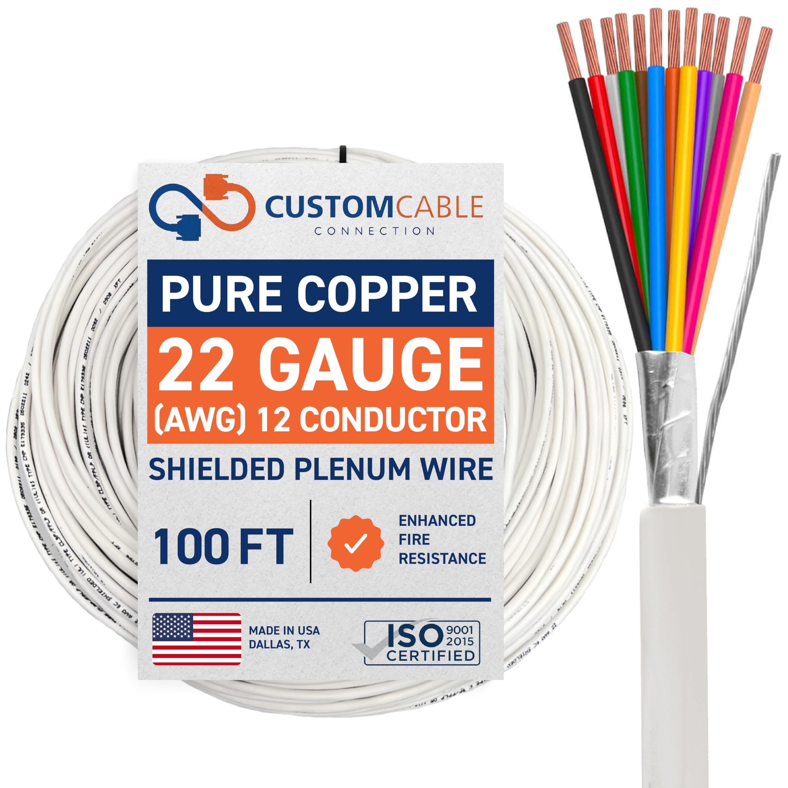 22 Gauge Wire (22 AWG) - 12 Conductor Stranded Copper Shielded Cable - UL Listed 22/12 Home Electrical Wire - Low Voltage Up to 300V - CL3P Low Smoke