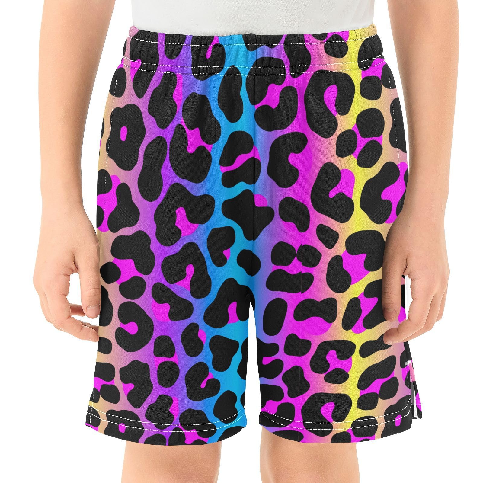 boy Shorts Leopard Print Cheetah Neon Gradient Youth Athletic Shorts for Boys and Girls 10-11 Y