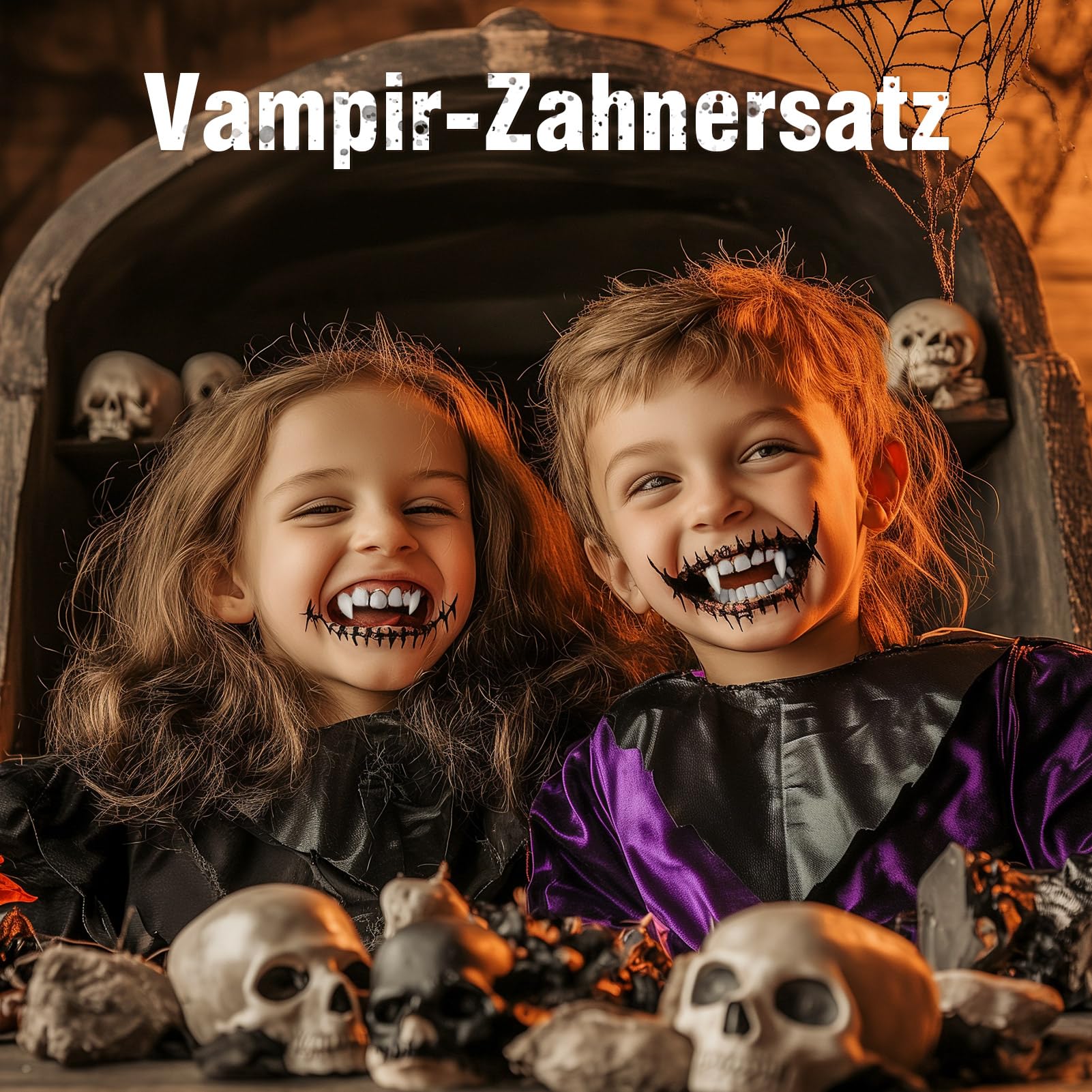12 par zębów wampirów na Halloween, 4 rozmiary, wampiry, cosplay, pellet, klej do cosplay, rekwizyty, Halloween, demony, czarownica