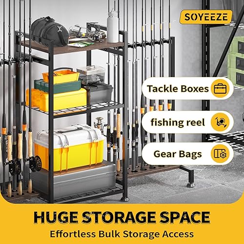 Miniatura 5 de SOYEEZE Soporte para caña de pescar para 28 cañas, soporte para caña de pescar para garaje, soporte vertical para caña de pescar de 3 lados para