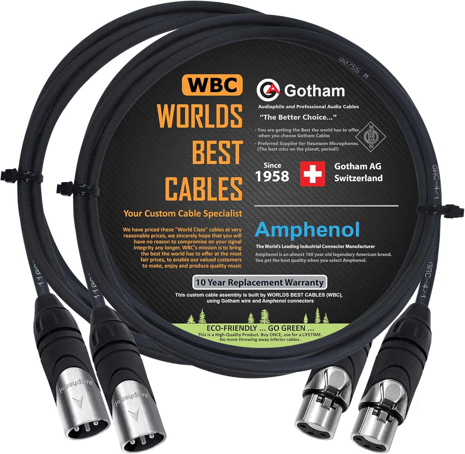 2 Units - 5 Foot - Gotham GAC-4/1 (Black) - Star Quad, Dual Shielded Balanced Male to Female Microphone Cables with Amphenol AX3M & AX3F Silver XLR Connectors - Custom Made by WORLDS BEST CABLES 2 Units - 5 Foot - Gotham GAC-4/1 (Black) - Star Quad, Dual Shielded Balanced Male to Female Microphone Cables with Amphenol AX3M & AX3F Silver XLR Connectors - Custom Made by WORLDS BEST CABLES