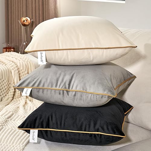 Miniatura 2 de Aeckself Paquete de 2 fundas de almohada de terciopelo gris de 24 x 24 pulgadas, fundas de almohada decorativas de lujo modernas y modernas con