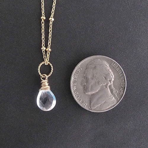 Miniatura 4 de Clear Crystal Quartz Pendant Necklace Dainty Genuine Gemstone 14k Gold Filled 18 inch Chain