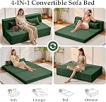 Youzi Lit de canapé pliant chaise convertible avec oreiller, 4-in-1 Matelas pliable Futon Couch Lit à Lounge Chaise pour salon, Chambre, Dorm & Invité, Couverture lavable, Vert, Reine