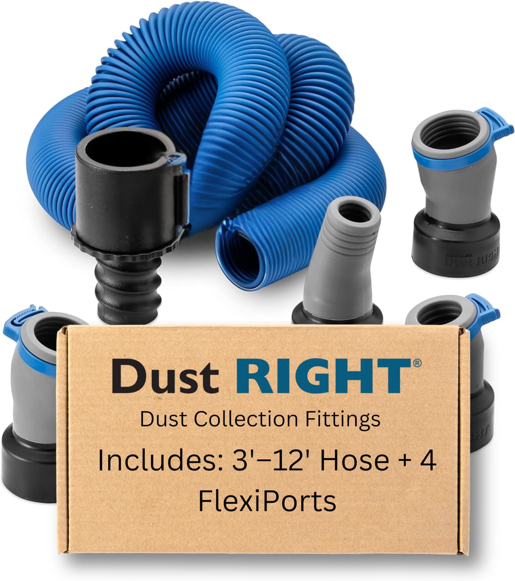 Rockler Dust Right FlexiPort Power Tool Hose Kit with Click-Connect, 3' to 12' Expandable Hose