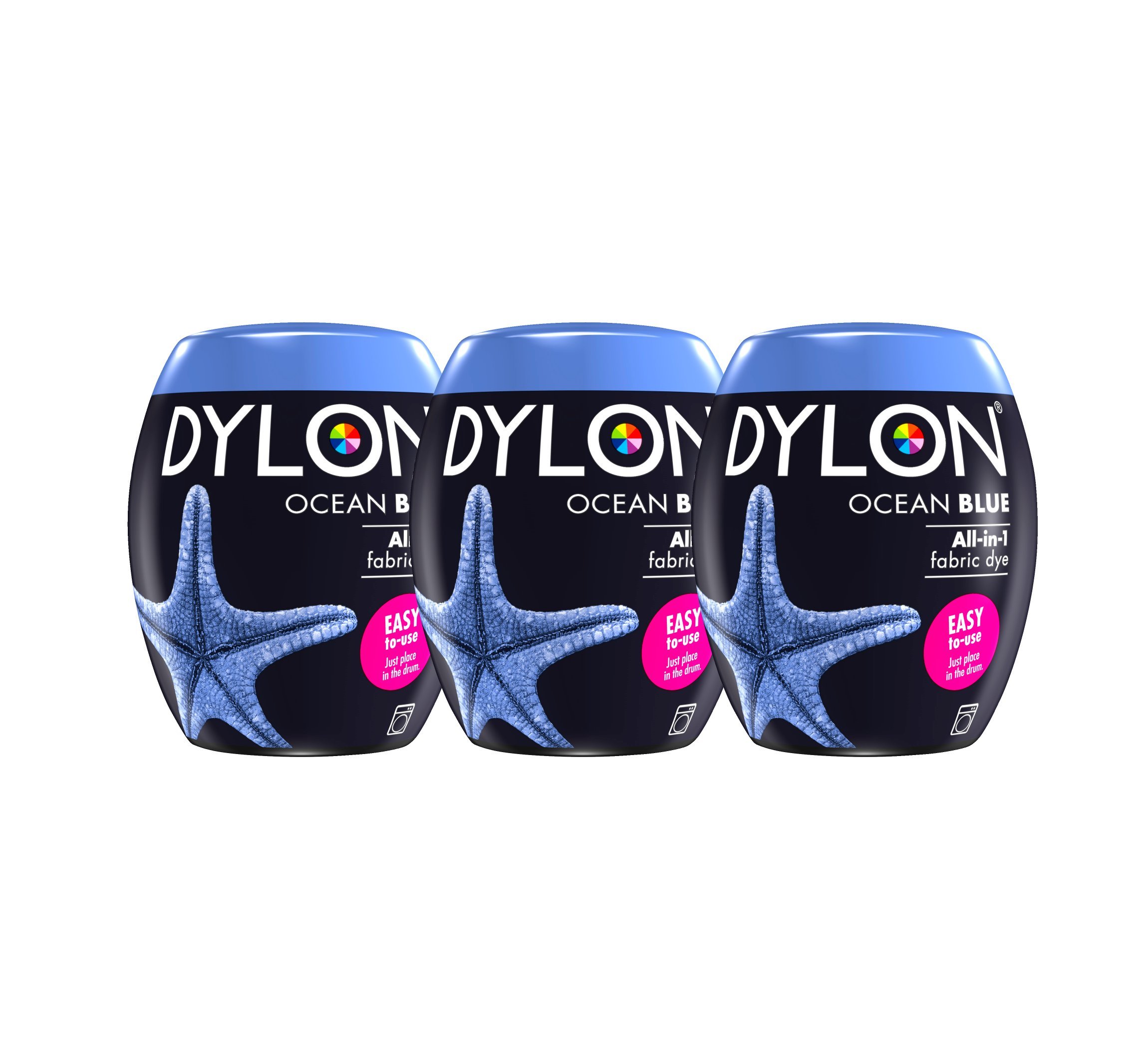 Dylon Lot de 3 capsules de teinture pour machine Bleu océan 350 g