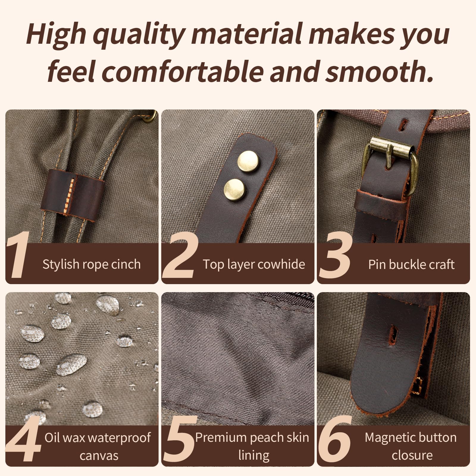 Wogarl Zaino in pelle da uomo, in tela cerata, stile vintage, per lavoro, università, viaggi, escursionismo, con borsa da toilette (verde militare), verde scuro, Medium, Tempo libero