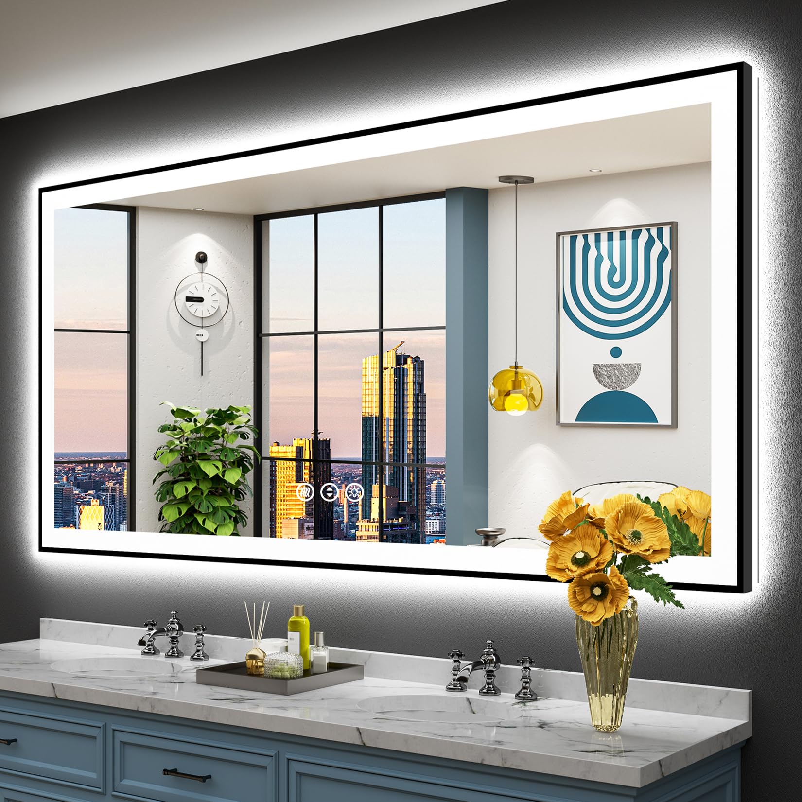 72x36 Black LED Bathroom Mirror, Backlit &amp; Front Lit Lighted Mirror