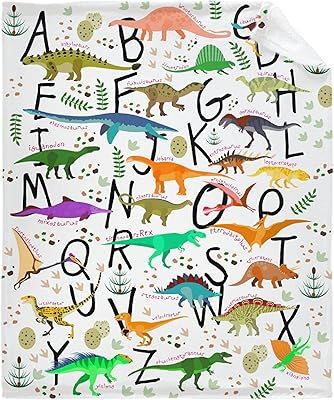 Bargley Dinosaur Alphabet Fleece Throw Blanket Soft Lightweight Warm Fuzzy Blankets for Couch Sofa Bed Traveling 60x50 Inch for Teen