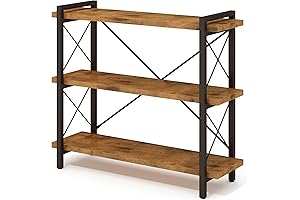 HCHQHS Open Book Shelves, Rustic Industrial Bookshelf with 3-Tier
