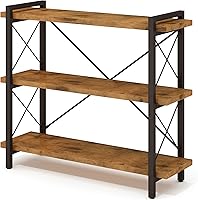 HCHQHS 3-Tier Industrial Bookshelf - 35" Rustic Wood Metal Bookcase, Sturdy Open Shelving for Living Room Office Kitchen