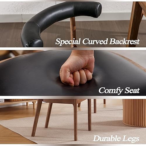 Miniatura 5 de Juego de 2 sillas de comedor negras tapizadas de piel sintética con respaldo abierto, sillas laterales tradicionales de madera para sala de estar,