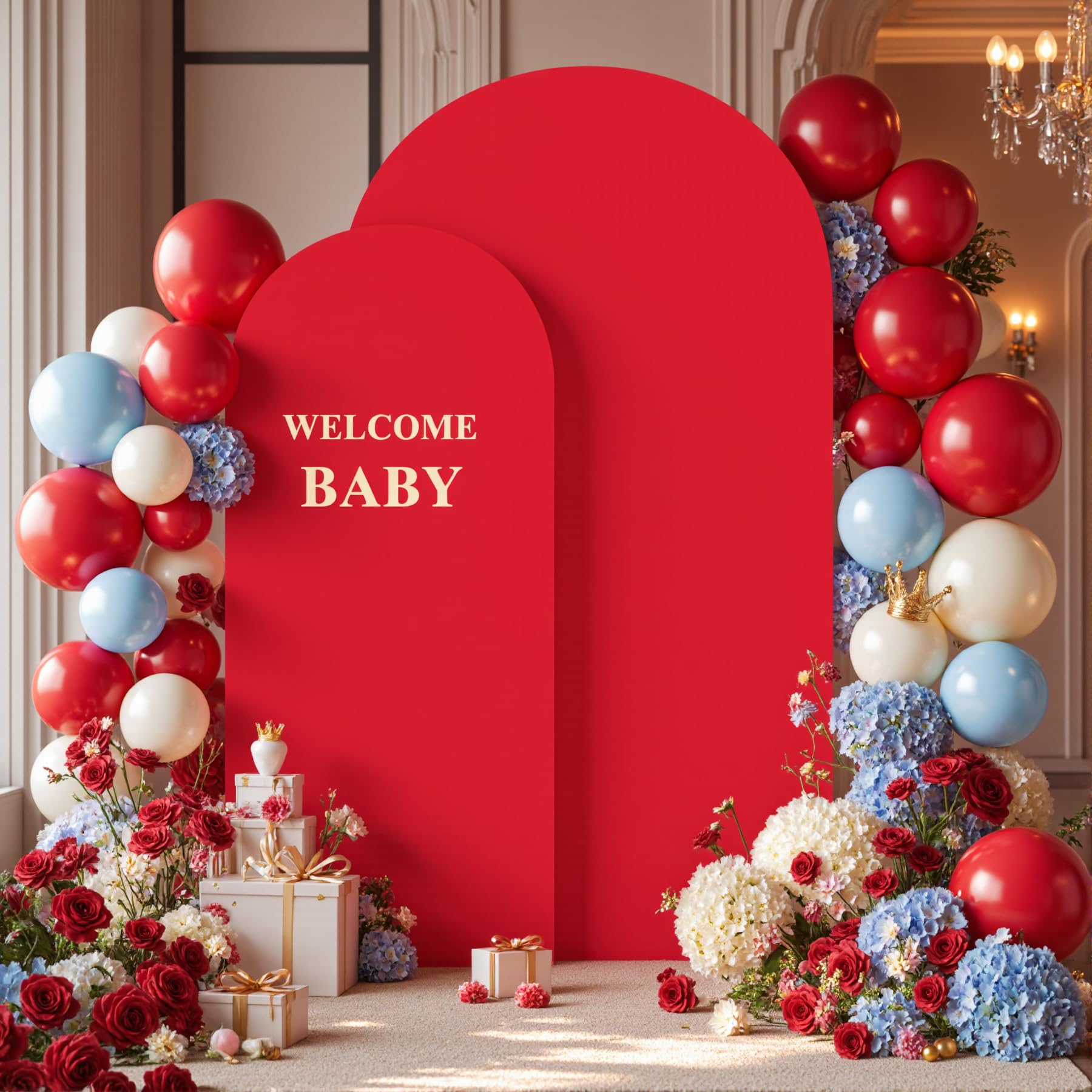 Red Arch Backdrop Cover, Set of 2 Spandex Fitted Stretchy Arch Stand Covers, 2-Sided Round Top Chiara Backdrop Cover for Valentines Party Birthday