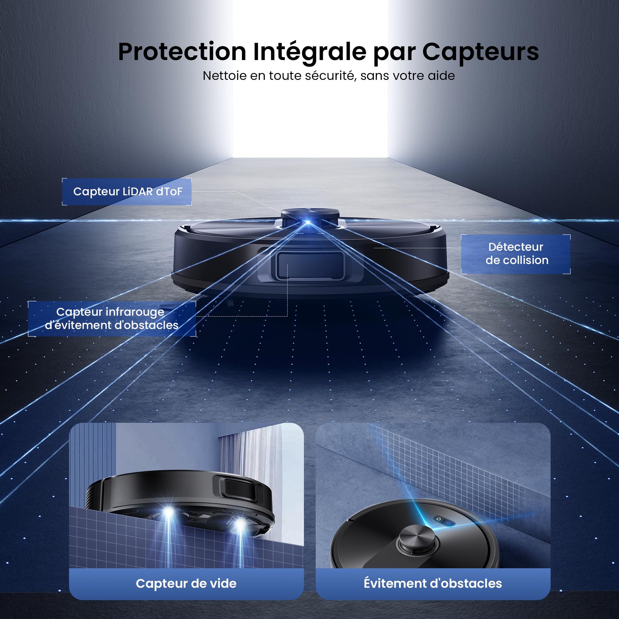 Proscenic Robot Aspirateur Laveur, 10000Pa 200Mins Aspirateur Robot avec Serpillière,Navigation Lidar,Multi-étage Cartographie,Évitement d'obstacles,Silencieux,pour Poils Animaux Tapis Sols Durs