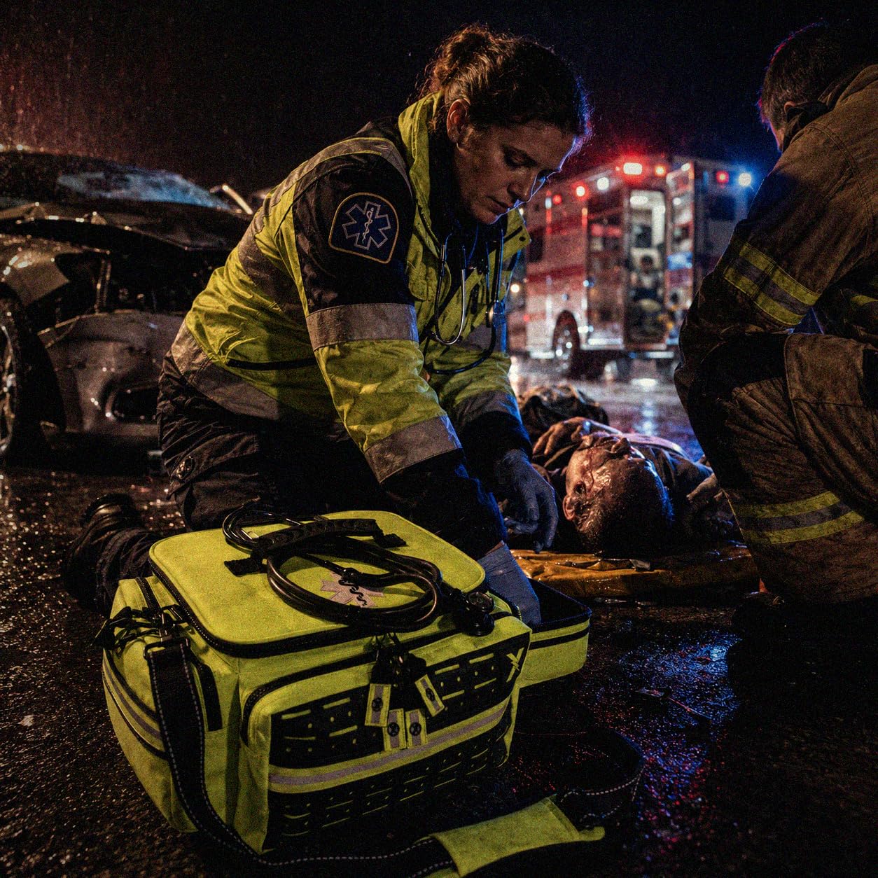 Lightning X - Bolsa EMT mediana de primeros auxilios | LXMB25 | con correa reflectante para el hombro y compartimentos con cremallera para primeros auxilios + suministros de trauma, amarillo