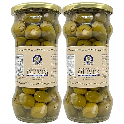 O'Valley Farms - Aceitunas peruanas rellenas de ajo (paquete de 2), 20 onzas x 2