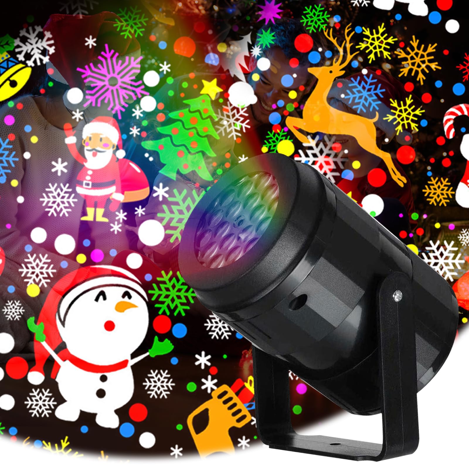 Christmas Projector Lights - 16 Slide LED Xmas Projector with Snowflake, Snowman, Christmas Tree, Santa & Reindeer Slides for Outdoor & Indoor Decorations
