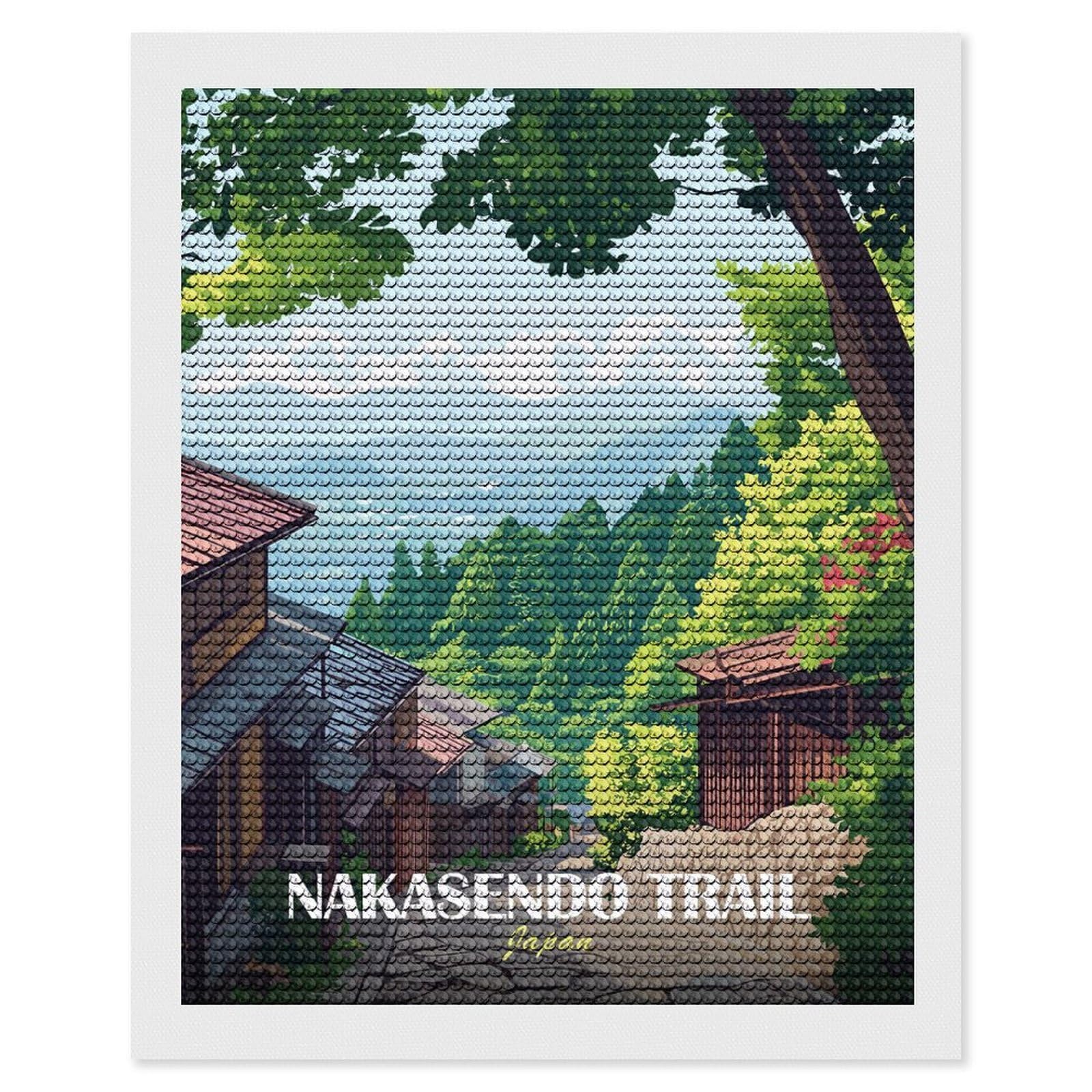 Junmoney Nakasendo Trail Japan Landscape Art Diamond Painting Set 16"x20", Stress Relief Craft, Easy to Enjoy, Vintage Style Decor, Festive Craft Gift