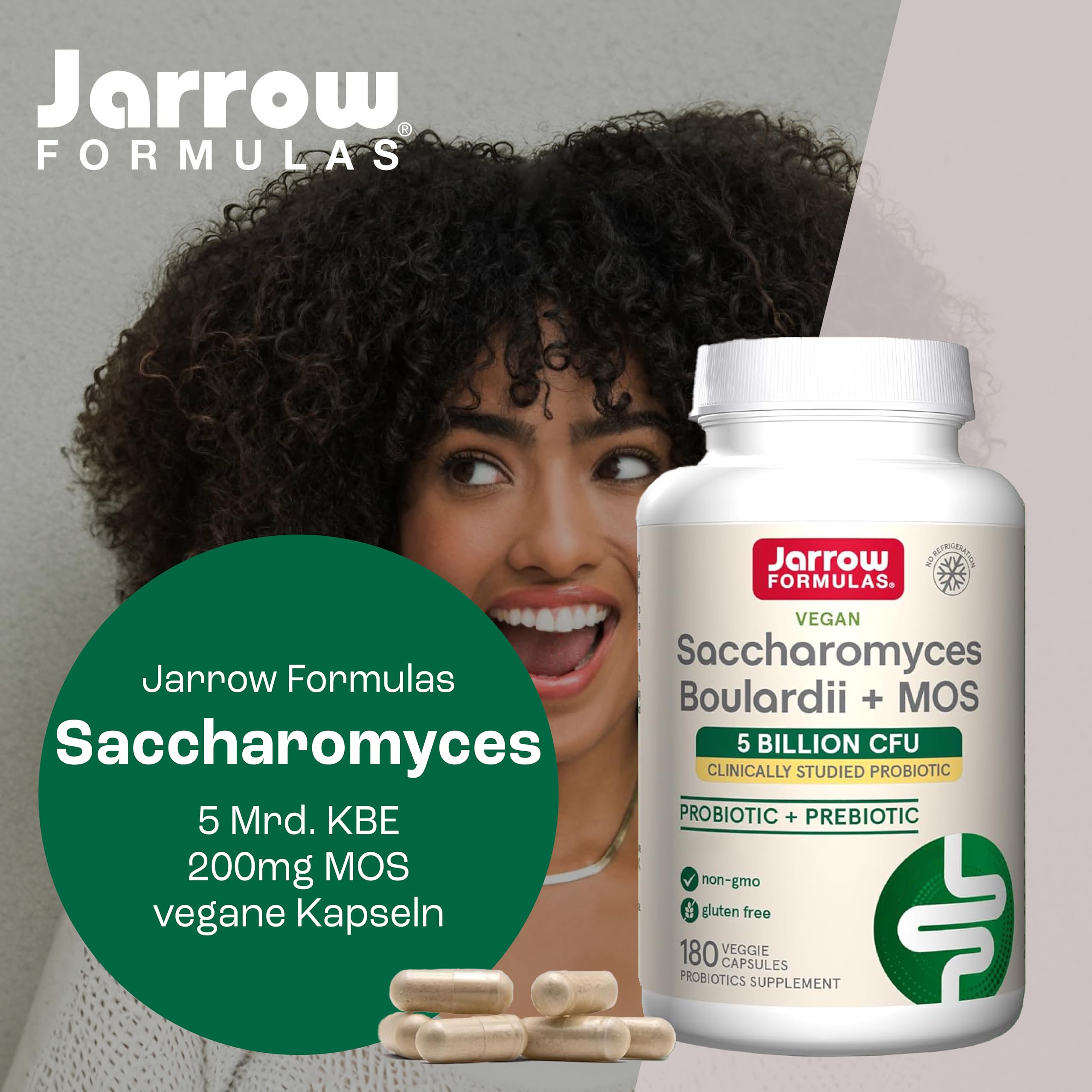 Jarrow Formulas, Saccharomyces Voulardii plus MOS, 90 vegane Kapseln, 250mg (5 Mrd. KBE) Saccharomyces boulardii & 200mg MOS-Hefefraktion je Dosis, Glutenfrei, Sojafrei, GMO frei, Geschmacksneutral