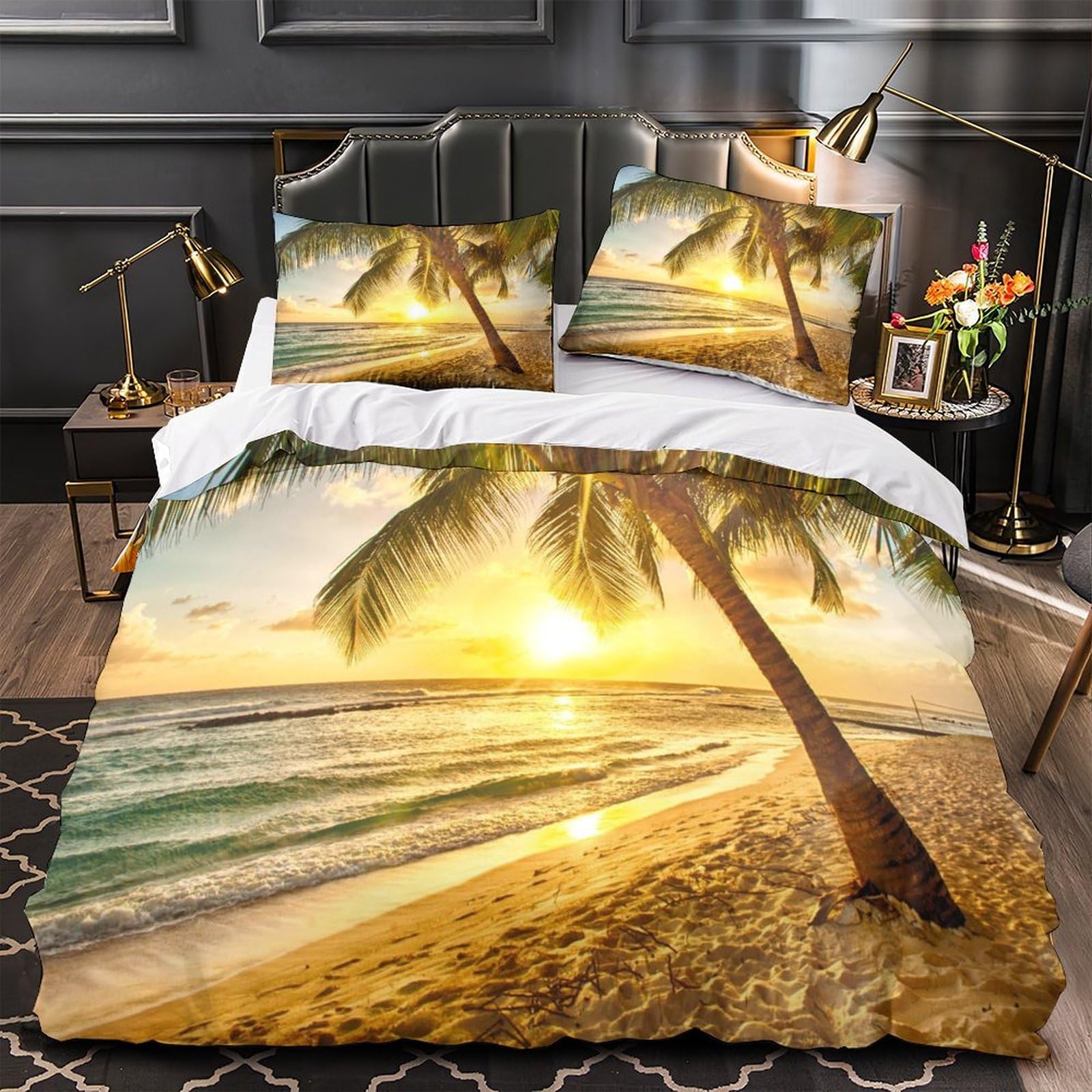 Housse de Couette Plage 3D 135x200cm en Microfibre Parure de Lit pour Lit Simple