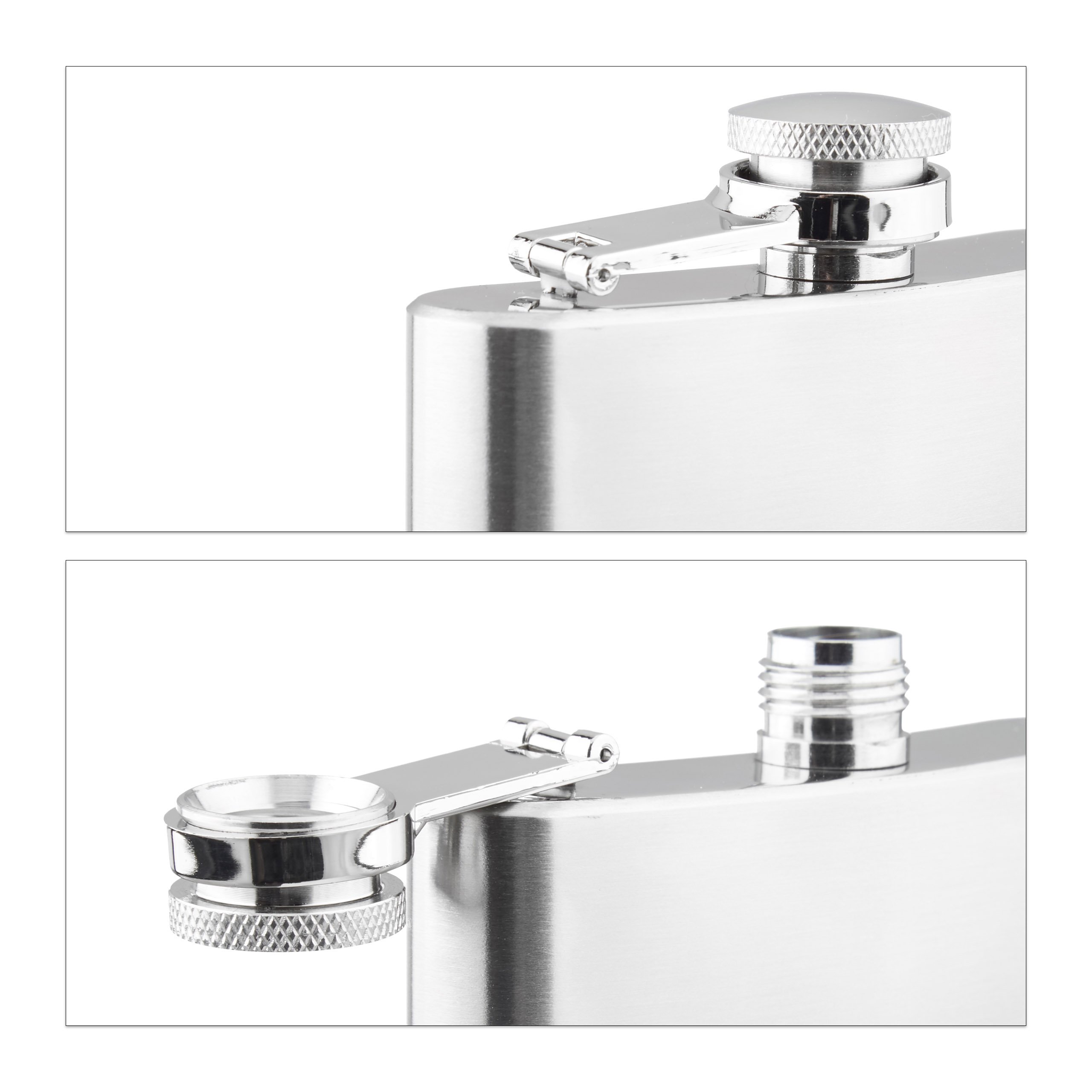 Relaxdays Flachmann Set Edelstahl 7 teilig, 200 ml Flachmann mit Trichter und 4 Becher für Camping und Festival, Silber
