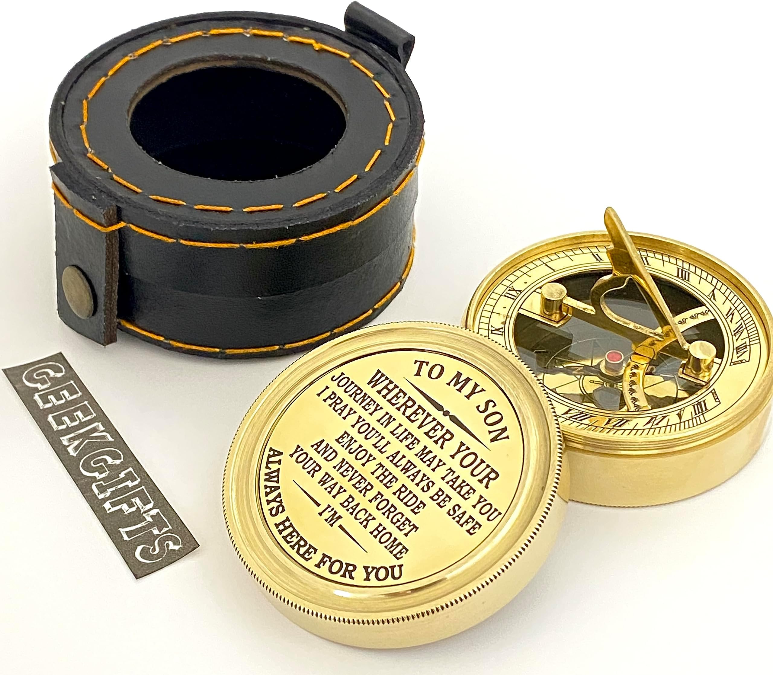 geekgiftsPocket Sundial Compass with Hardwood Box - Steampunk Retro Sundial - Collectible, Gift & Decor