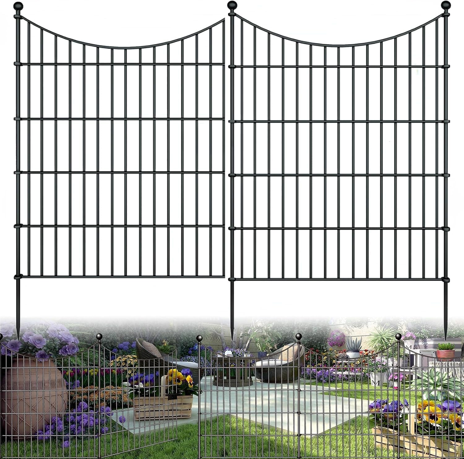 HEYOUTH Juego completo de valla para estanque,10 elementos de valla 74x81 cm y 11 varillas de fijación,Vallas para Jardín Exterior Metalicas,para Patio Terraza Negro (Sin cerradura)